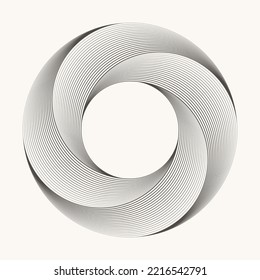 Black lines in twisted circle abstract background. Dynamic transition illusion.