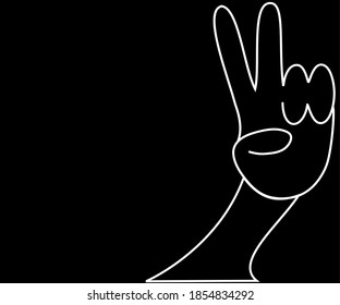 Schwarze Linien, zwei Finger hoch, Ermutigung. handgezeichneter Vektorgrafik-Stil