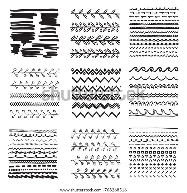 Black\
lines vector set hand drawn, with patterns and floral designs, cute\
decoration for cards, invitations, black and\
white