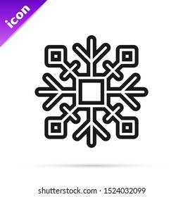 Black lineSnowflake icon isolated on white background.  Vector Illustration