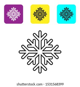 Black lineSnowflake icon isolated on white background. Set icons colorful square buttons. Vector Illustration