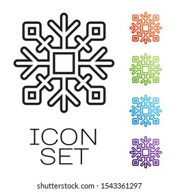 Black lineSnowflake icon isolated on white background. Set icons colorful. Vector Illustration