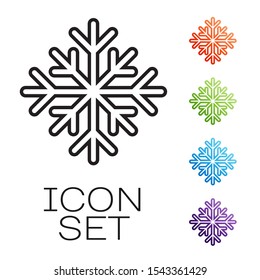 Black lineSnowflake icon isolated on white background. Set icons colorful. Vector Illustration