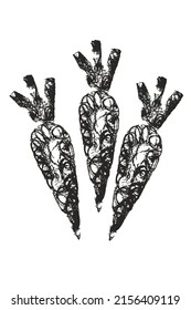 Black Linocut Printed Carrot Can Be Used As Print, Wallpaper, Packaging Paper Design.