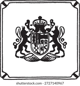 Black lion crest with shield and crown