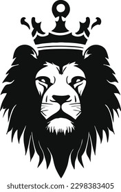 Black Lion Head With Crown, Vector 2