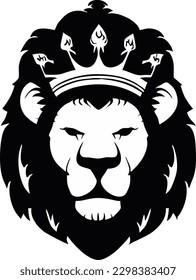 Black Lion Head With Crown, Vector 5 