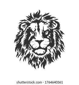 Black Lion head isolated on white. Vector illustration.