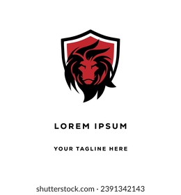 black lion head with red shield