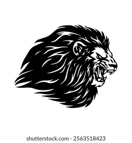 Black lion head vector illustration symbolizing strength, power, and courage, ideal for logos, wildlife themes, or motivational designs.