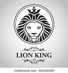 Black lion king head mascot on white background