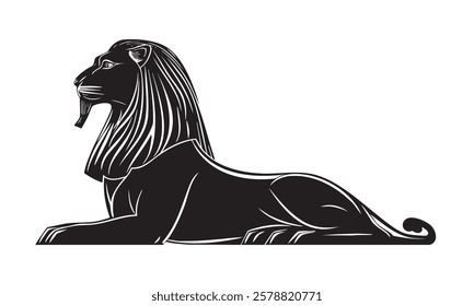 A black lion laying down on its side