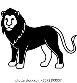 Black lion line art on white background.