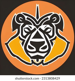 logo del león negro, ojos afilados, pelo largo, gran león autoritario