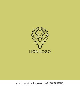 Black lion logo template design in outline style. Vector illustration.