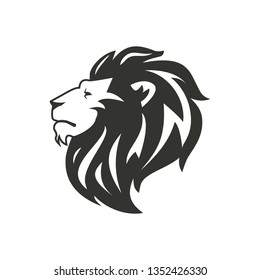 Black lion silhouette isolated on white background.