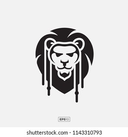 Black lion vector logo sign. Lion head t-shirt mark 