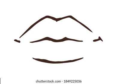 Black lips hand drawn with ink paint brush, isolated on white background. Vector illustration