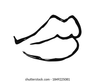 Los labios negros dibujados a mano con pincel de tinta, aislados en fondo blanco. Ilustración del vector