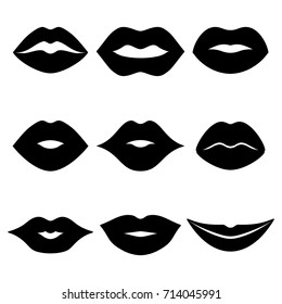 Black lips icon set. Flat design vector illustration isolated on a white background.