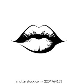 black lips illustration on white background, icon, vector