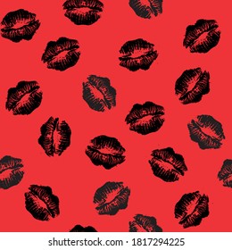 Los labios negros besan fondo rojo patrón sin problemas