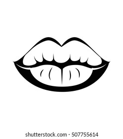 Black lips kiss lips vector lips close up white background. Vector illustration. Isolated On White