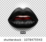 Black lips on a transparent background. 3D effect. Vector illustration. EPS10
