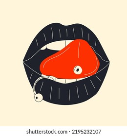 Vector de perforación de labios negros en estilo de dibujos animados. Todos los elementos están aislados