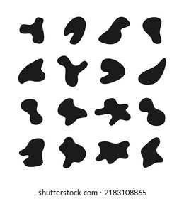 Schwarze Flüssig-Bromformen. Große Reihe von abstrakten unregelmäßigen flüssigen Formen. Vektor-Silhouetten mit einfachen, abgerundeten Smottenformen