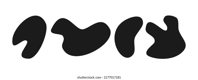 Black liquid blob shapes. Set of absrtact irregular fluid shapes. Vector silhouettes of simple rounded smoot water forms