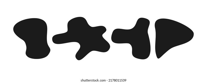 Black liquid blob shapes. Set of absrtact irregular fluid shapes. Vector silhouettes of simple rounded smoot water forms