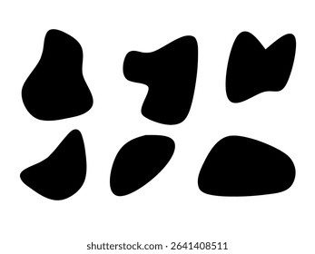 Black liquid blob shapes, black vector organic random forms, fluid silhouette, simple smooth ink stain. Highlight for social media stories
