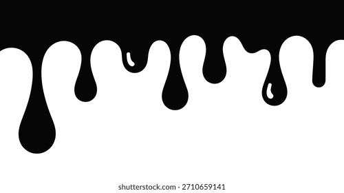 Black Liquid Dripping Silhouette Border Design, Smooth Paint Drip Effect Element for Backgrounds, Horror Themes, Slime Graphics, Artistic Decorations, Creative Layouts and Modern Vector Illustration P