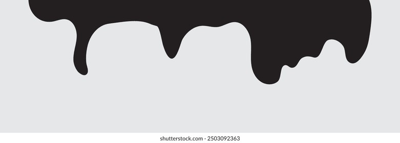 Líquido negro que fluye, derramado, caída, salpicadura, concepto de fuga Vector pintura gotas icono.  Goteo de tinta y goteo de fusión negro. Ilustración vectorial.
