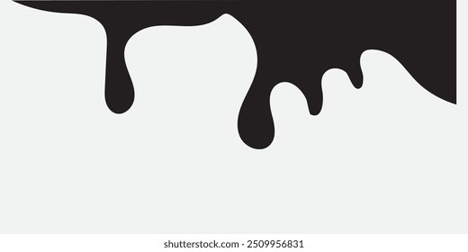 Líquido negro que fluye, derramado, caída, salpicadura, concepto de fuga Vector pintura gotas icono. Goteo de tinta y goteo de fusión negro. Ilustración vectorial.
