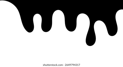 Líquido negro que fluye, derramado, caída, salpicadura, concepto de fuga Vector pintura gotas icono. Goteo de tinta y goteo de fusión negro. Ilustración vectorial.