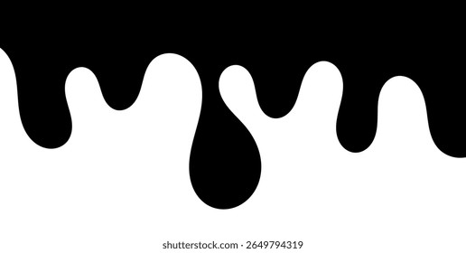 Líquido preto fluindo, derramado, queda, splash, vazamento conceito vetor pintura ícone pingos. Ink gotejamento e preto derretimento gotejamento. ilustração vetorial.
