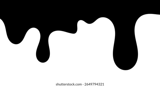 Líquido negro que fluye, derramado, caída, salpicadura, concepto de fuga Vector pintura gotas icono. Goteo de tinta y goteo de fusión negro. Ilustración vectorial.