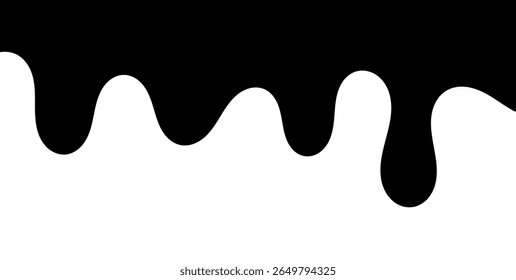 Líquido negro que fluye, derramado, caída, salpicadura, concepto de fuga Vector pintura gotas icono. Goteo de tinta y goteo de fusión negro. Ilustración vectorial.