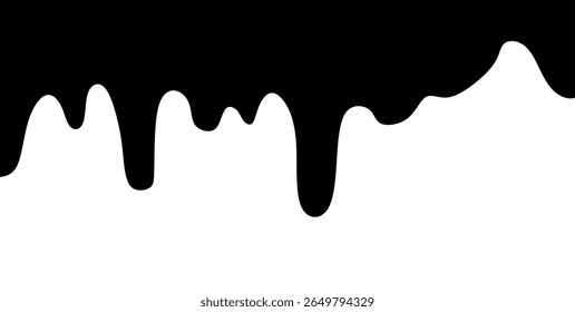 Líquido negro que fluye, derramado, caída, salpicadura, concepto de fuga Vector pintura gotas icono. Goteo de tinta y goteo de fusión negro. Ilustración vectorial.