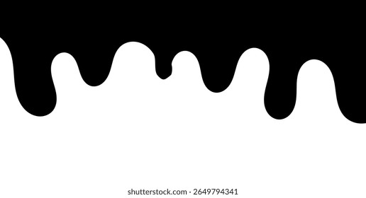 Líquido negro que fluye, derramado, caída, salpicadura, concepto de fuga Vector pintura gotas icono. Goteo de tinta y goteo de fusión negro. Ilustración vectorial.