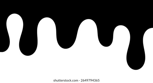 Líquido negro que fluye, derramado, caída, salpicadura, concepto de fuga Vector pintura gotas icono. Goteo de tinta y goteo de fusión negro. Ilustración vectorial.