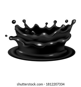 Corona de salpicaduras de hielo líquido negro. Pintar fluido. 3d vector de petróleo realista aislado en fondo blanco. Viernes Negro o diseño de Halloween.