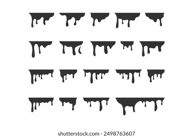 Black Liquid melting icon set, paint drop silhouette