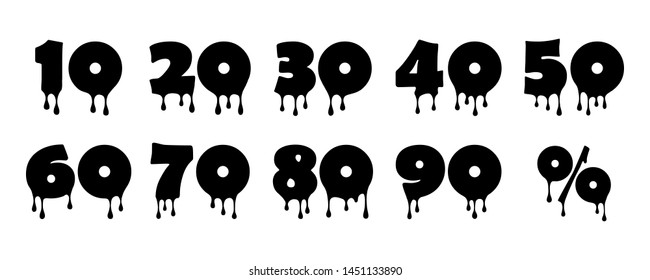 Black liquid numbers set. Drip drops dynamic flowing isolated numbers collection. Vector illustration. svg