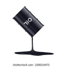 Black liquid oil flowing from steel black barrel vector illustration