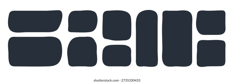 Black liquid shapes. Bubble organic forms for text, tag, memo. Freeform borders. Vector
