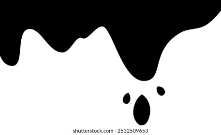 Black Liquid vector paint drops. Flowing, spilled, drop, splash, leak concept vector. ink drip and black Melt Drips. vector illustration. Oil drop.
