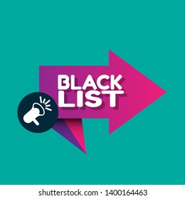 black list banner - speech bubble with megaphone. 